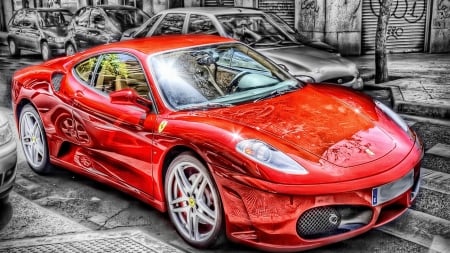 superb red ferrari hdr - red, street, car, hdr