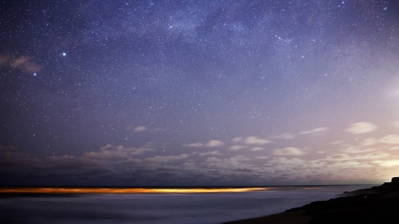 starry sky at twilight - twilight, shore, stars, sea