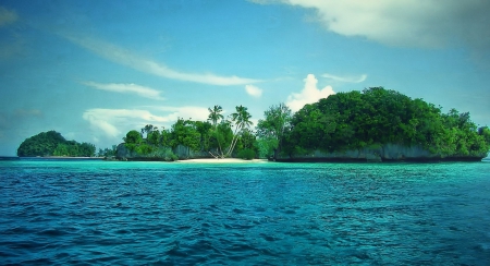 Rock Islands, Micronesia - summer, blue, beach, beautiful, sea, islands, green, palm trees, paradise