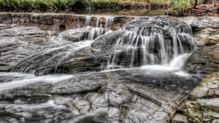 water falling on the rocks - waterfall, rock, nature, landscape