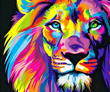 lion - rainbow, popular, profile, image, wallpaper, lazzy, abstract, colors, paintings, bright colors