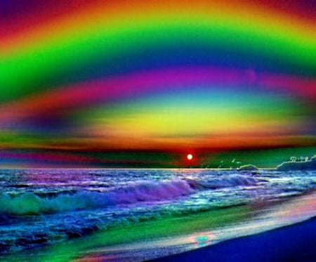 beach - shine, rainbow, colors, brighter