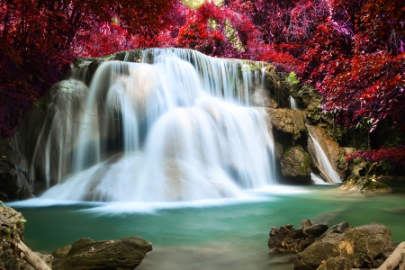 ♥Waterfall♥ - river, waterfall, autumn, forest, emerald