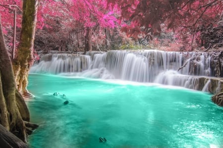 â™¥Waterfallâ™¥ - autumn, forest, emerald, river, waterfall