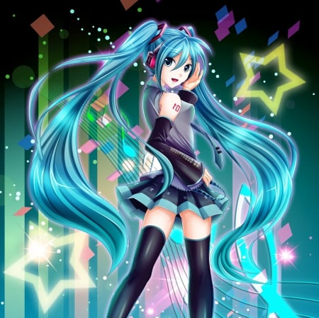 Hatsune Miku - nice, beauty, female, superstar, twintail, singer, miniskirt, anime girl, miku hatsune, pretty, idol, anime, miku, twin tail, hatsune miku, skirt, girl, twintails, lovely, hatsune, hd, star, twin tails, vocaloid, beautiful, sweet, diva, green hair