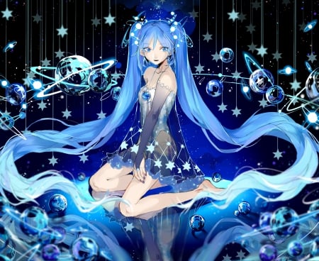 ☆STAR☆ - star, anime, vocaloid, twin tail, magic, female, miku hatsune, blue, twintail, planet, hatsune miku, long hair, blue hair, twin tails, anime girl, twintails, hot, girl, black, fantasy, miku, cute, aqua hair, hatsune, sexy, vocaloids