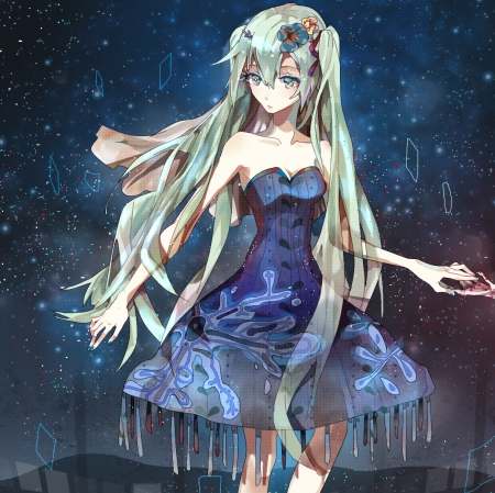 Indigo - pretty, anime, vocaloid, twin tail, female, miku hatsune, twintail, dress, hatsune miku, green hair, long hair, nice, twin tails, gown, anime girl, twintails, beautiful, hot, girl, beauty, lovely, sweet, miku, cute, hatsune, sexy, vocaloids