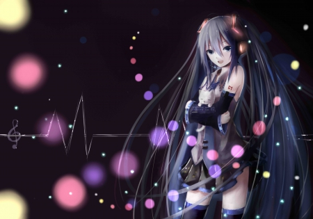 Hatsune Miku - pretty, anime, vocaloid, twin tail, magic, female, miku hatsune, twintail, hatsune miku, long hair, superstar, hd, sparks, nice, idol, twin tails, anime girl, realistic, twintails, beautiful, singer, girl, beauty, lovely, sweet, cg, black, miku, diva, hatsune, vocaloids