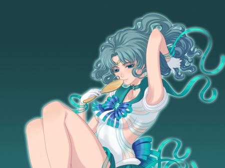 Sailor Neptune - beauty, nice, female, simple, anime girl, pretty, anime, ribbon, maiden, lady, girl, magical girl, long hair, lovely, sailor moon, hd, beautiful, sailor neptune, sweet, sailormoon, green hair