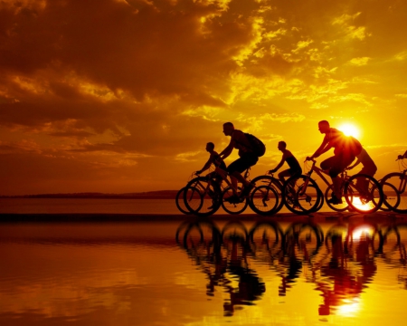 Enjoy the sunset - sunset, people, nature, bicycle, sky