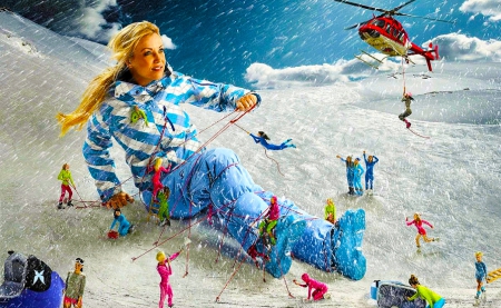 Winter Fun - pretty, fun, winter, beautiful, photography, snow, photoshop, girl, fantasy, digital, woman, art, wallpaper