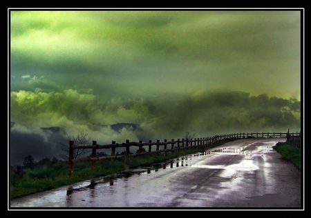 The ROAD With The FENCE - fence, road, rain