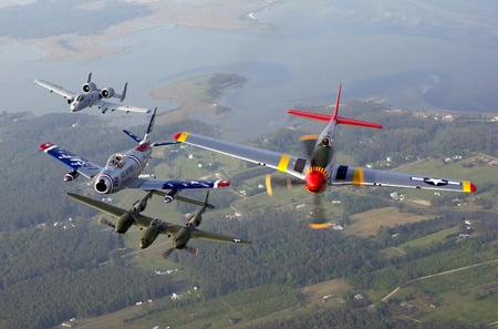 aircraft from the past - p-38, hampton roads, f-86, p-51, a-10