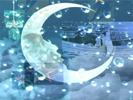 Nostalgice Moonlit Nights - memories, moon, boat, angel, night, stars, couple