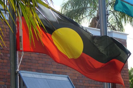 Aboriginal Flag - aboriginal flag, australia, building, palm fronds