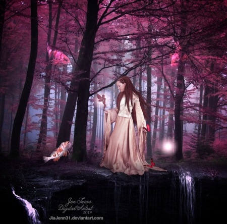 Violet Magic Forest - lady, fantasy, forest, violet