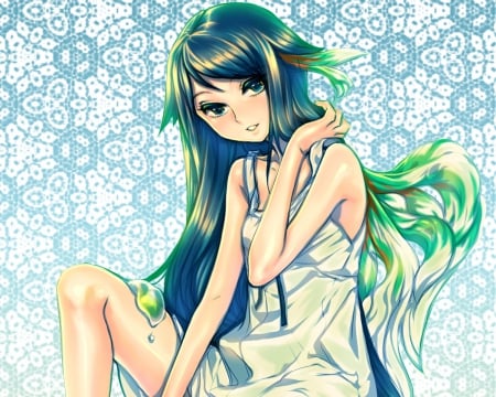 Saya no Uta - pretty, anime, female, dress, green hair, long hair, saya no uta, plain, hd, nice, anime girl, beautiful, girl, simple, sundress, beauty, lovely, sweet, saya