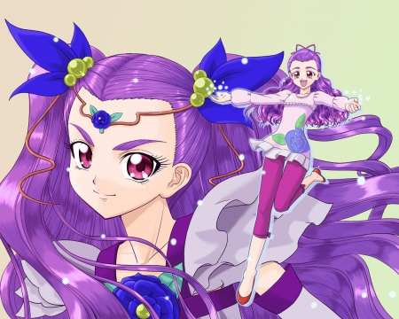 Milky Rose - beauty, milky rose, realistic, female, anime girl, pretty cure, precure, anime, girl, twintails, long hair, purple hair, blue rose, cg, hd, twin tails, beautiful, flower