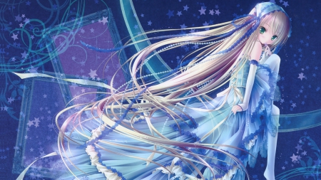 Blue Tinkle - pretty, anime, elegant, kawaii, divine, female, blue, maiden, dress, long hair, lolita, gorgeous, hd, nice, gown, anime girl, beautiful, girl, beauty, lovely, sweet, cg, lady, angelic, adorable, 3d