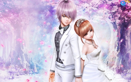 â™¥ - flower, pink, spring, love, sakura, bride, girl, cherry blossom, fantasy, couple, guy, woman, man