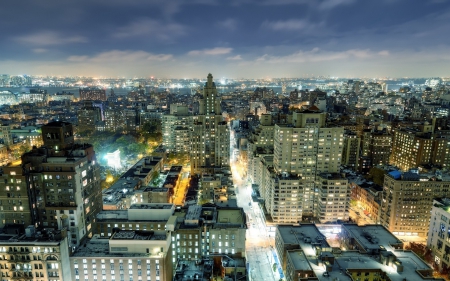 the wast village neighborhood of manhattan hdr - lights, evening, city, streeats, hdr