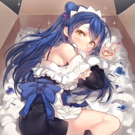 Box - pretty, anime, female, dress, anime  girl, lying, long hair, blue hair, box, nice, laying, beautiful, girl, beauty, lovely, sweet, lay