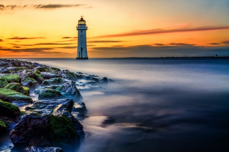 Lighthouse - clouds, sea view, splendor, sea, ocean, sunset, nature, lighthouses, sky