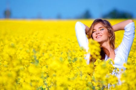 Happy Summer Day ♥ - mood, yellow, summer, beautiful, photography, girl, beauty, happy, flowers, woman, field