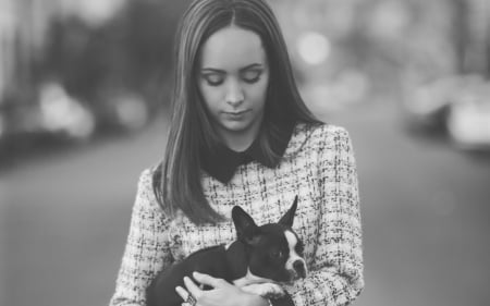 Ksenia Solo - ksenia solo, brunette, monochrome, puppy