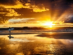 Sunset on the Surfers at Byron Bay, Australia