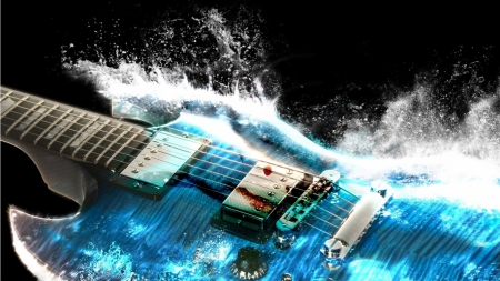 Water guitar - guitar, 3d, blue, water, eletric, fantasy