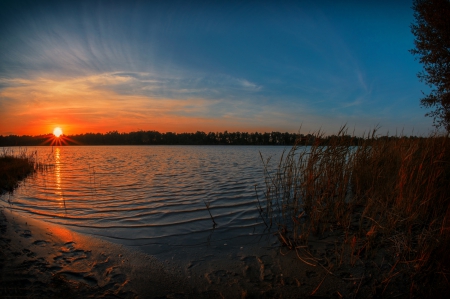 Sunset - lake, sunset, water, amazing