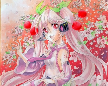 Sakura Miku - nice, female, twintail, anime girl, cherry blossom, pretty, miku sakura, anime, sakura blossom, miku, twin tail, hatsune miku, adorable, girl, twintails, long hair, pink hair, cherry, sakura miku, lovely, hatsune, vocaloids, kawaii, sakura, vocaloid, sweet, flower