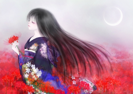 Anime - oriental, flower, anime, beauty