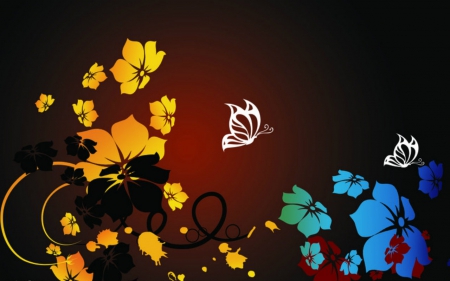 Floral art - butterfly, flowers, vector, art