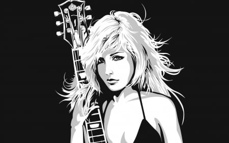 ♥ - girl, vector, music, guitar, black, instrument, white, woman, art