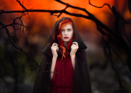 Listening to the beat of nature - scenery, beauty, red hair, lips