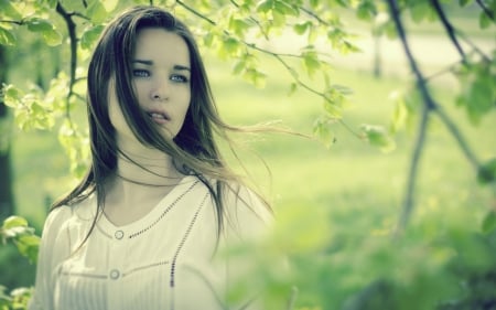 blue eyed girl - blue eyes, outdoor, girl, green