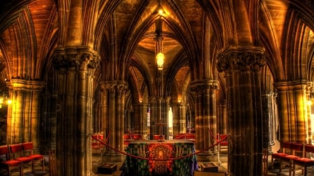 gorgeous interior of a church hdr - church, interior, altar, arches, hdr, chairs