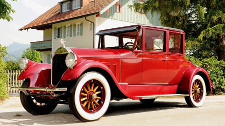 old red................. - old, old red, car, spoke wheels