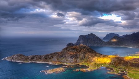 Lofoten, Norway - ocean, beach, bay, coast, artic, magic lights, clouds, beautiful, island