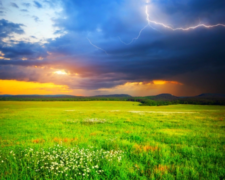 Green field - nature, green, sky, field