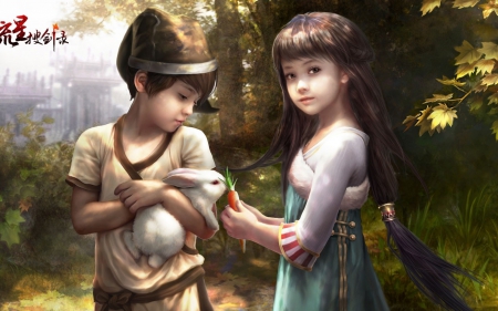 â™¥ - rabbit, girl, couple, game, boy, carrot, bunny, fantasy