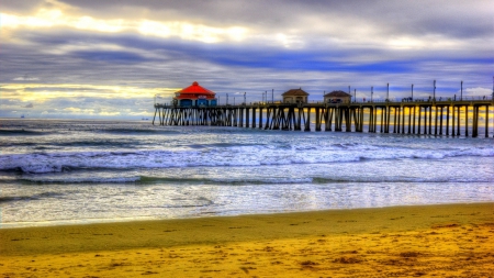 beautiful ocean pier hdr - beach, pier, clouds, hdr, sea