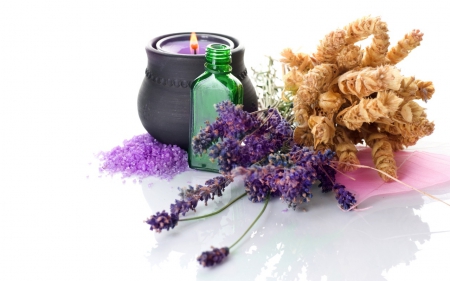 Spa - oil, candle, salt, bottle, flowers