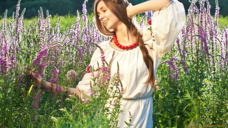 * - flowers, beauty, smile, field