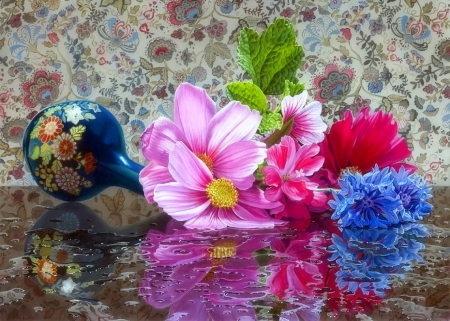 ..Summer Still life.. - pretty, water, summer, creative pre-made, beautiful, photography, colors, lovely, vases, flowers, lovely still life, nature, seasons, love four seasons