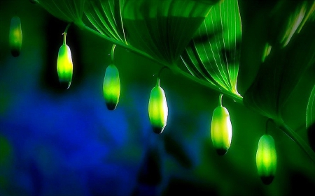 *Small Lanterns* - blue, creative pre-made, spring, flowers, plants, seasons, trees, beautiful, photography, lanterns, small, colors, lovely, polygonatum odoratum, glow, nature, green, small lanterns, love four seasons