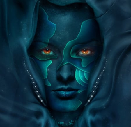 Fiery Eyes - fantasy, blue, girl, eyes, fiery