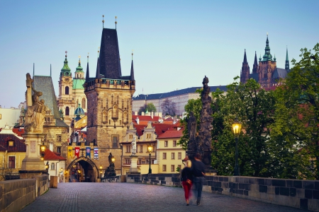 Charles Bridge, Prague - river, trees, people, city, buildings, czech, castle